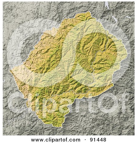 Royalty-Free (RF) Clipart Illustration of a Shaded Relief Map Of Lesotho by Michael Schmeling