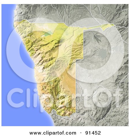 Royalty-Free (RF) Clipart Illustration of a Shaded Relief Map Of Namibia by Michael Schmeling