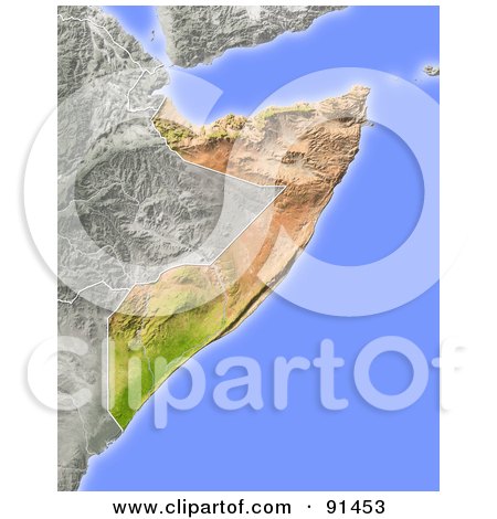 Royalty-Free (RF) Clipart Illustration of a Shaded Relief Map Of Somalia by Michael Schmeling