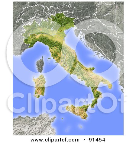 Royalty-Free (RF) Clipart Illustration of a Shaded Relief Map Of Italy by Michael Schmeling