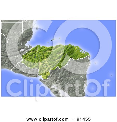 Royalty-Free (RF) Clipart Illustration of a Shaded Relief Map Of Honduras by Michael Schmeling