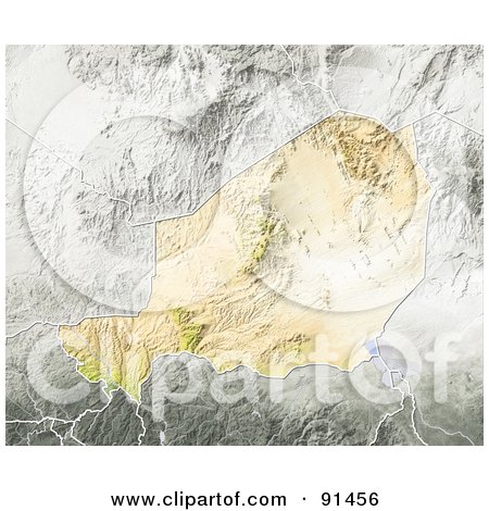 Royalty-Free (RF) Clipart Illustration of a Shaded Relief Map Of Niger by Michael Schmeling