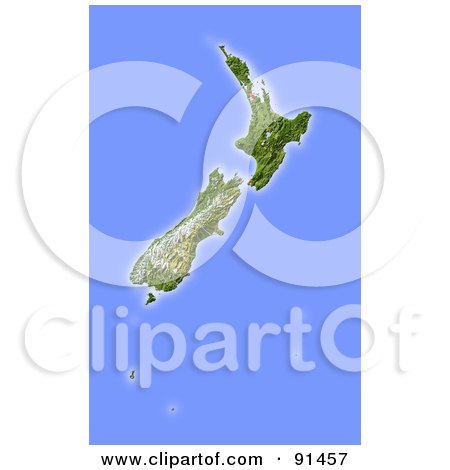 Royalty-Free (RF) Clipart Illustration of a Shaded Relief Map Of New Zealand by Michael Schmeling
