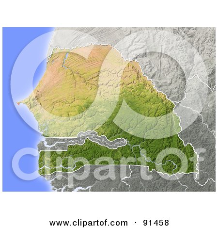 Royalty-Free (RF) Clipart Illustration of a Shaded Relief Map Of Senegal by Michael Schmeling