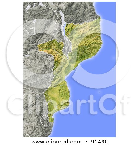 Royalty-Free (RF) Clipart Illustration of a Shaded Relief Map Of Mozambique by Michael Schmeling