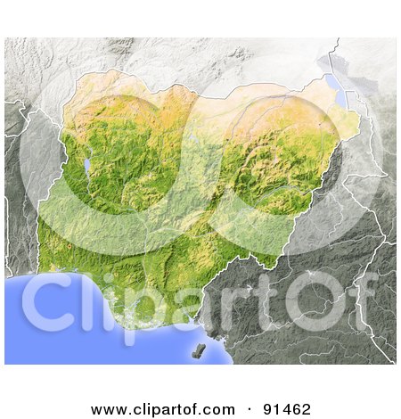 Royalty-Free (RF) Clipart Illustration of a Shaded Relief Map Of Nigeria by Michael Schmeling