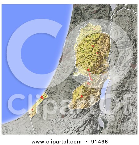 Royalty-Free (RF) Clipart Illustration of a Shaded Relief Map Of Gaza And West Bank by Michael Schmeling