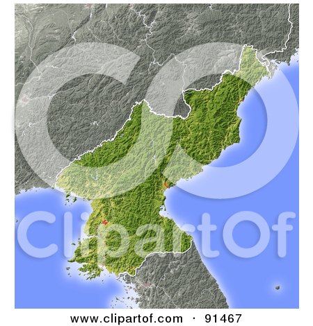 Royalty-Free (RF) Clipart Illustration of a Shaded Relief Map Of North Korea by Michael Schmeling