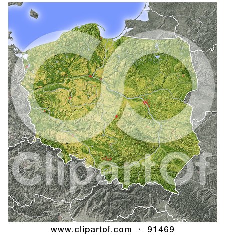 Royalty-Free (RF) Clipart Illustration of a Shaded Relief Map Of Poland by Michael Schmeling