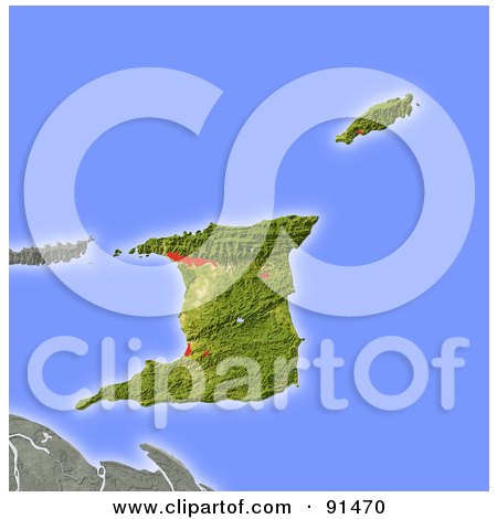 Royalty-Free (RF) Clipart Illustration of a Shaded Relief Map Of Trinidad and Tobago by Michael Schmeling