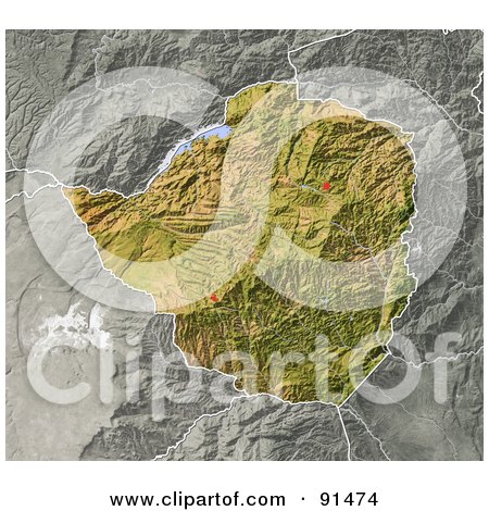 Royalty-Free (RF) Clipart Illustration of a Shaded Relief Map Of Zimbabwe by Michael Schmeling