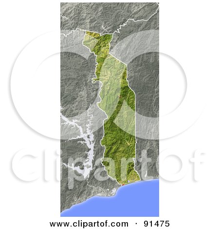 Royalty-Free (RF) Clipart Illustration of a Shaded Relief Map Of Togo by Michael Schmeling