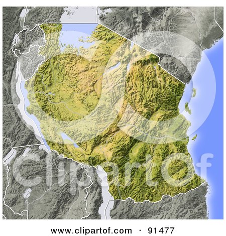 Royalty-Free (RF) Clipart Illustration of a Shaded Relief Map Of Tanzania by Michael Schmeling