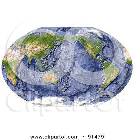Royalty-Free (RF) Clipart Illustration of a World Map, Shaded Relief, With Shaded Ocean Floor by Michael Schmeling