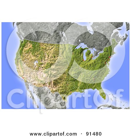 Royalty-Free (RF) Clipart Illustration of a Shaded Relief Map Of The USA by Michael Schmeling