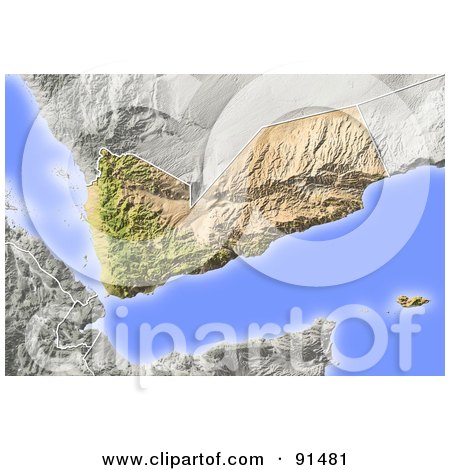 Royalty-Free (RF) Clipart Illustration of a Shaded Relief Map Of Yemen by Michael Schmeling
