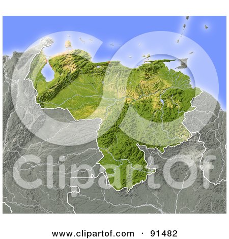 Royalty-Free (RF) Clipart Illustration of a Shaded Relief Map Of Venezuela by Michael Schmeling