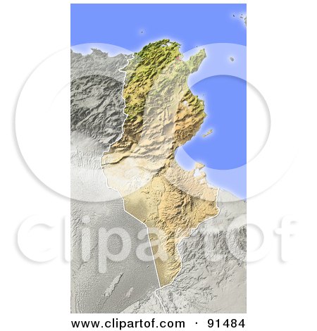 Royalty-Free (RF) Clipart Illustration of a Shaded Relief Map Of Tunisia by Michael Schmeling