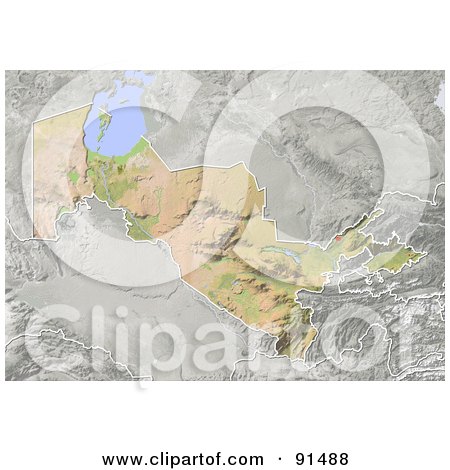 Royalty-Free (RF) Clipart Illustration of a Shaded Relief Map Of Uzbekistan by Michael Schmeling