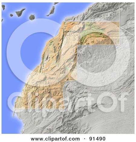 Royalty-Free (RF) Clipart Illustration of a Shaded Relief Map Of Western Sahara by Michael Schmeling