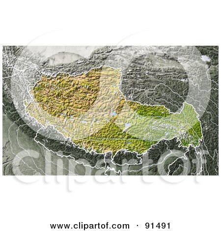 Royalty-Free (RF) Clipart Illustration of a Shaded Relief Map Of Tibet by Michael Schmeling