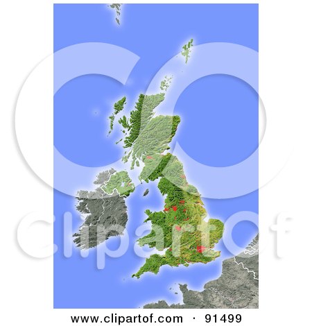 Royalty-Free (RF) Clipart Illustration of a Shaded Relief Map Of United Kingdom by Michael Schmeling