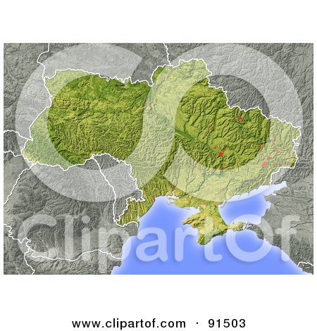 Royalty-Free (RF) Clipart Illustration of a Shaded Relief Map Of Ukraine by Michael Schmeling