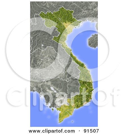 Royalty-Free (RF) Clipart Illustration of a Shaded Relief Map Of Vietnam by Michael Schmeling