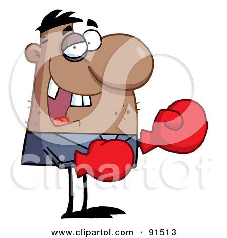 Royalty-Free (RF) Clipart Illustration of an African Boxer Businessman With A Black Eye And Missing Teeth by Hit Toon