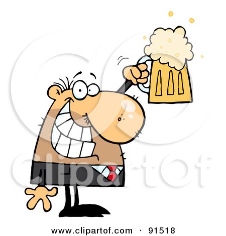 Royalty-Free (RF) Clipart Illustration of a Caucasian Businessman Smiling And Holding Up A Pint Of Beer by Hit Toon
