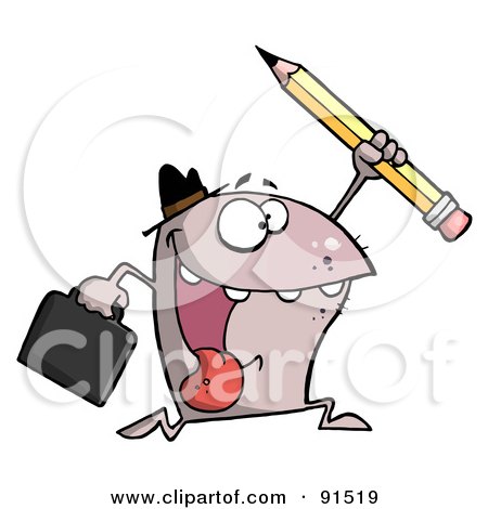 Royalty-Free (RF) Clipart Illustration of a Businessman Shark Running With A Briefcase And Pencil by Hit Toon