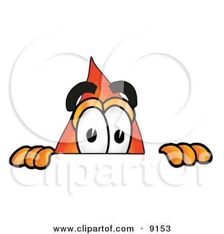 Clipart Picture of a Flame Mascot Cartoon Character Peeking Over a Surface by Mascot Junction