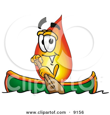 Clipart Picture of a Flame Mascot Cartoon Character Rowing a Boat by Mascot Junction