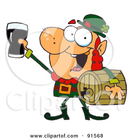 Royalty-Free (RF) Clipart Illustration of a Leprechaun Toasting With A Glass And Carrying A Keg by Hit Toon