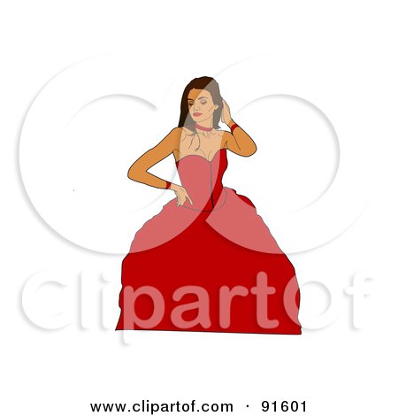 Royalty-Free (RF) Clipart Illustration of a Pretty Hispanic Prom Girl Posing In A Red Dress by Arena Creative