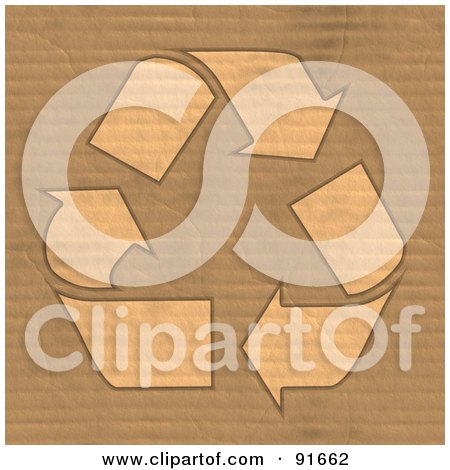 Royalty-Free (RF) Clipart Illustration of a Recycle Symbol Centered Over Corrugated Cardboard by Arena Creative