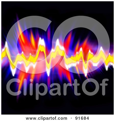 Royalty-Free (RF) Clipart Illustration of a Colorful And Bright Wave Form Equalizer Over Black by Arena Creative