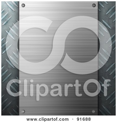 Royalty-Free (RF) Clipart Illustration of a Dark Brushed Aluminum Plaque Over Diamond Plate by Arena Creative