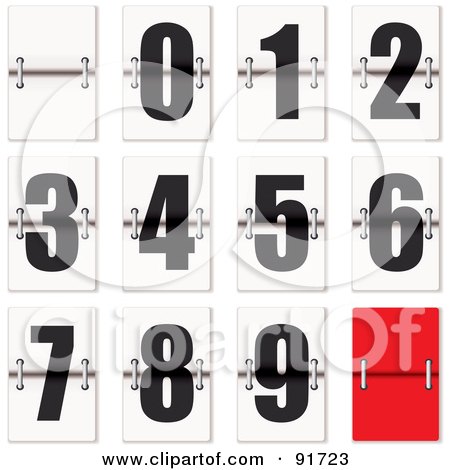Royalty-Free (RF) Clipart Illustration of a Digital Collage Of Black, White And Red Clock Flip Digits by michaeltravers