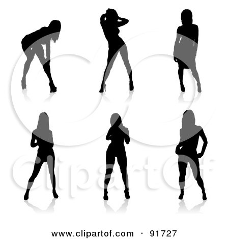 Royalty-Free (RF) Clipart Illustration of a Digital Collage Of Six Sexy Black Female Silhouettes by michaeltravers