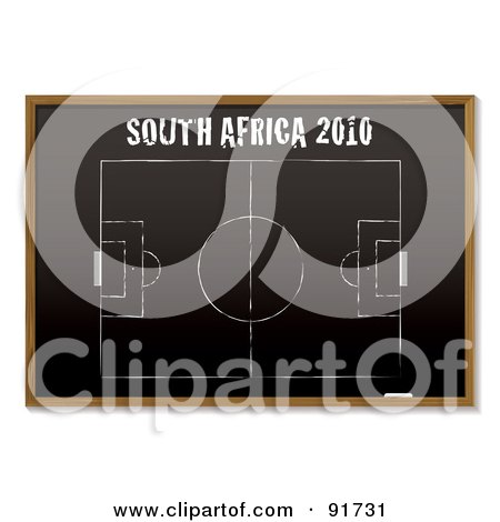 Royalty-Free (RF) Clipart Illustration of a Soccer Field Drawn On A South Africa 2010 Chalk Board by michaeltravers