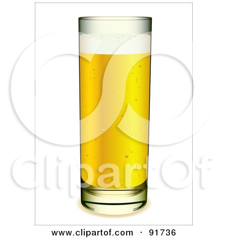 Royalty-Free (RF) Clipart Illustration of a Tall Glass Of Bubbly Yellow Beer by michaeltravers