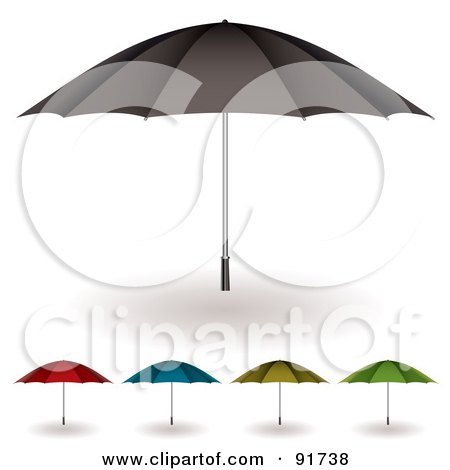 Royalty-Free (RF) Clipart Illustration of a Digital Collage Of Colorful Umbrella Icons With Shadows by michaeltravers