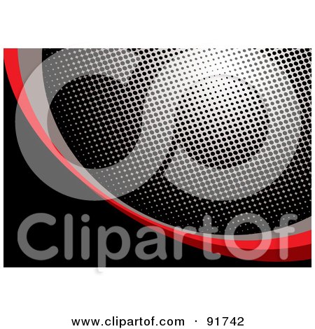 Royalty-Free (RF) Clipart Illustration of a Black And White Halftone Curve With Red On Black by michaeltravers