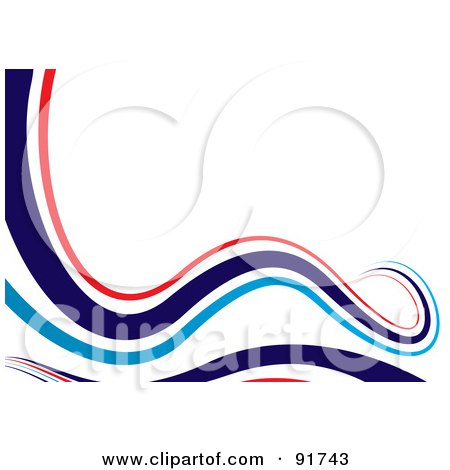 Royalty-Free (RF) Clipart Illustration of a Background Of Flowing Red And Blue Waves Over White by michaeltravers
