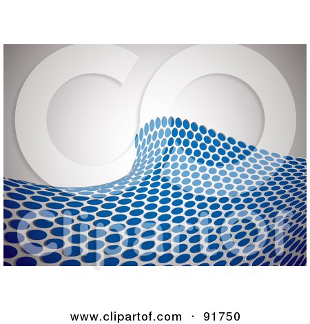 Royalty-Free (RF) Clipart Illustration of a Dark Blue Wave Of Halftone Dots, Over Gray by michaeltravers