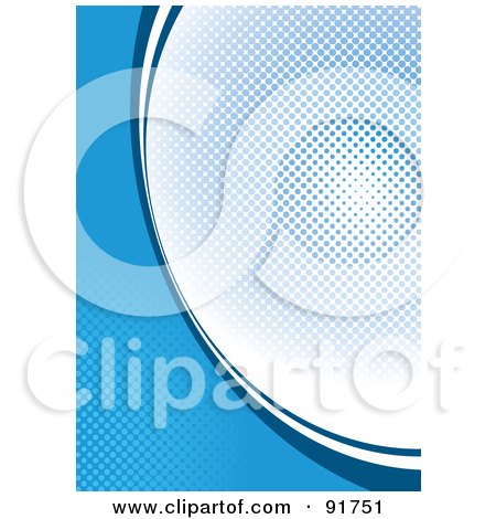 Royalty-Free (RF) Clipart Illustration of a Blue Vertical Halftone Curve Background With Text Space by michaeltravers