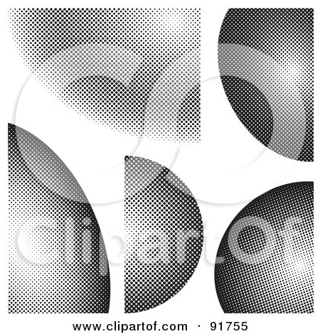 Royalty-Free (RF) Clipart Illustration of a Digital Collage Of Grayscale Halftone Curve Design Elements by michaeltravers