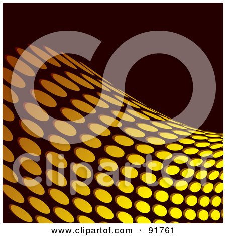 Royalty-Free (RF) Clipart Illustration of a Curve Of Yellow Halftone Dots On Black by michaeltravers