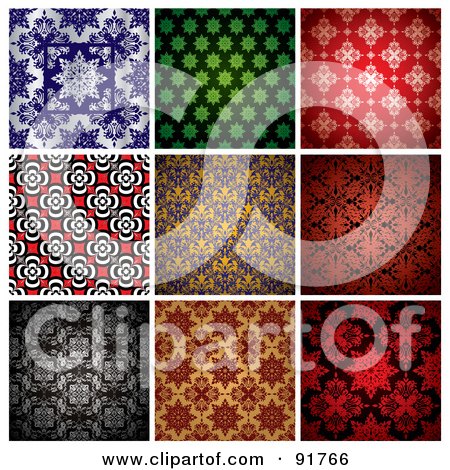 Royalty-Free (RF) Clipart Illustration of a Digital Collage Of Nine Wallpaper Or Background Patterns by michaeltravers